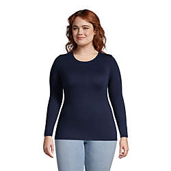 Women's Plus Size Lightweight Fitted Long Sleeve Crewneck T-Shirt, Front