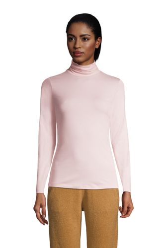 レディス コットンモダール タートルネック 無地 長袖 ランズエンド