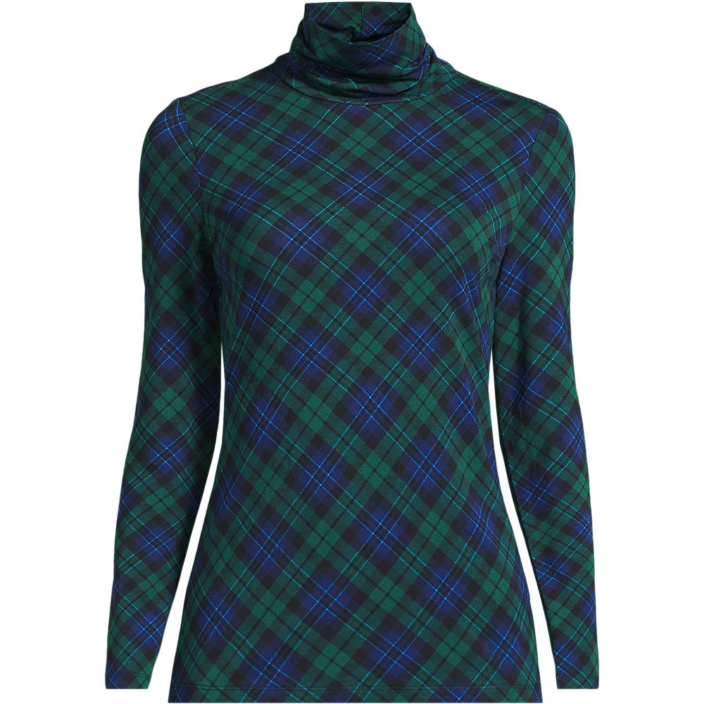 Cotton-modal Roll Neck Top, Women, size: 3XL, plus, Blue, Cotton/Spandex/Cotton Modal, by Lands' End