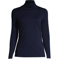 売れ筋商品|||ランズエンド カットソー トップス レディース Plus Size Relaxed Cotton Long Sleeve Mock Turtleneck Deep sea navy BLUE Turtlenecks Tops | Lands' End