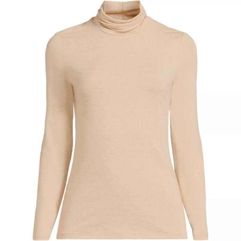 Plus Size Lightweight Jersey Long Sleeve Turtleneck, Front