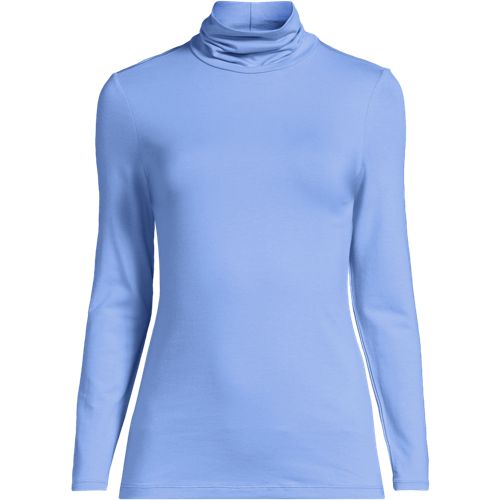 Cotton-modal Roll Neck Top, Women, size: 1XL, plus, Blue, Cotton/Spandex/Cotton Modal, by Lands' End