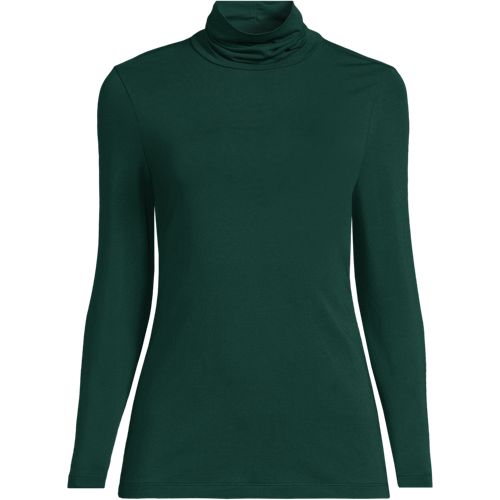 Cotton-modal Roll Neck Top, Women, size: 1XL, plus, Green, Cotton/Spandex/Cotton Modal, by Lands' End