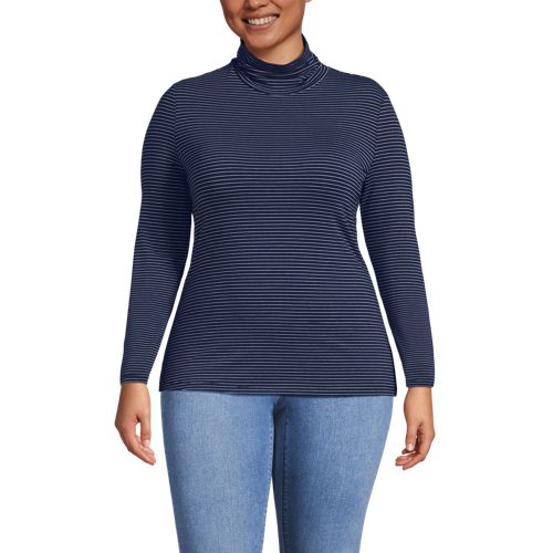  Lands' End Rollkragenshirt Aus Baumwoll/modalmix, Damen, Größe:48-50 Plus, Blau, Baumwolle/elasthan/baumwolle Modal, By Lands' End 