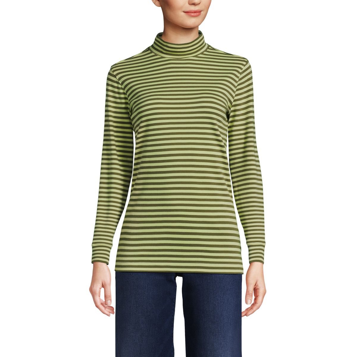 Women's Relaxed Cotton Long Sleeve Mock Turtleneck