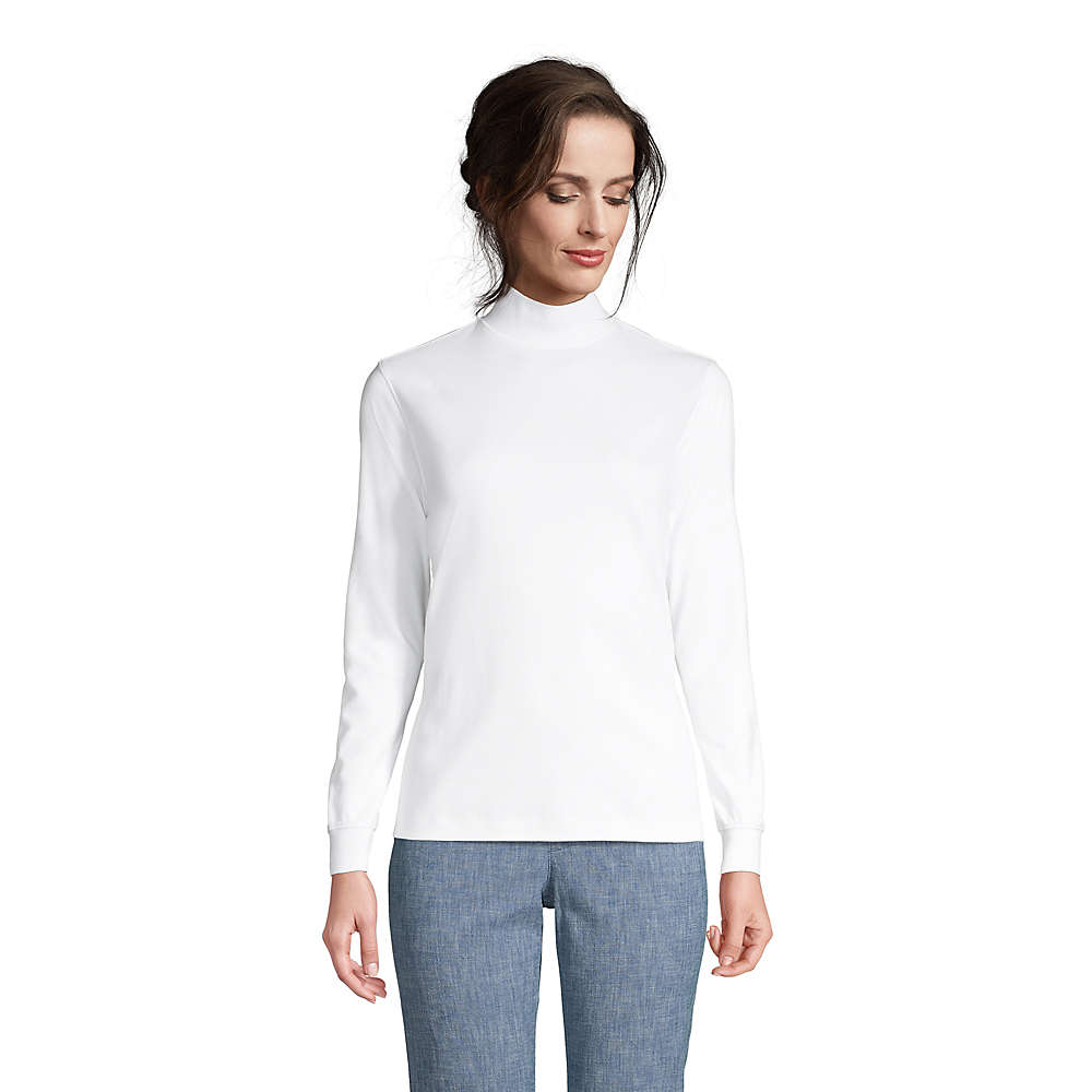 Lands End Womens Relaxed Cotton Long Sleeve Mock Turtleneck 