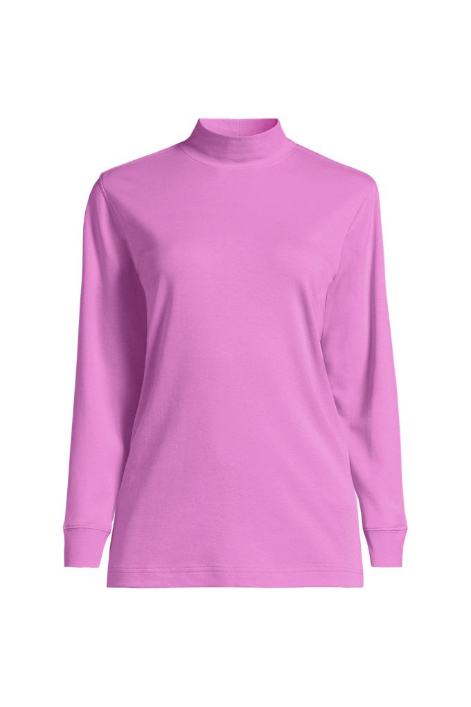 Women's Petite Relaxed Cotton Long Sleeve Mock Turtleneck - Lands' End - Pink - XL