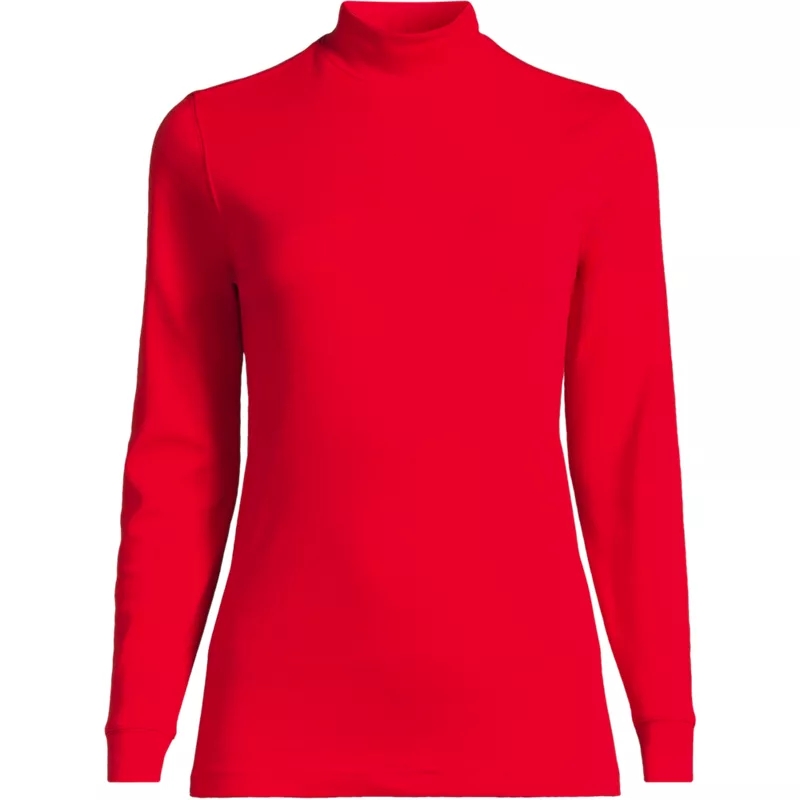 Women's Plus Size Relaxed Cotton Long Sleeve Mock Turtleneck, Front