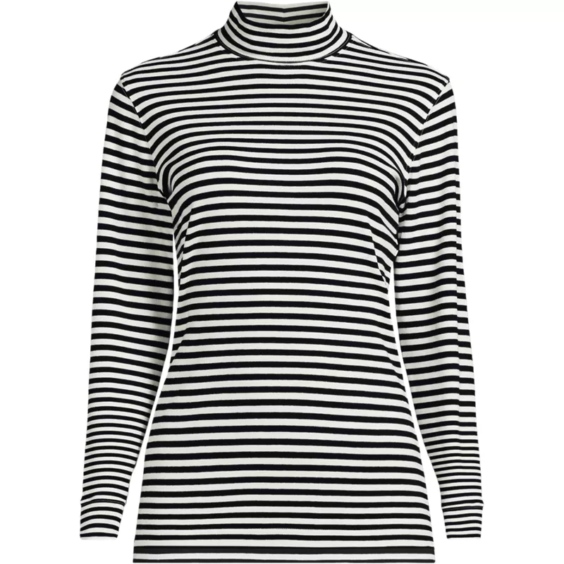 Women's Plus Size Relaxed Cotton Long Sleeve Mock Turtleneck, Front