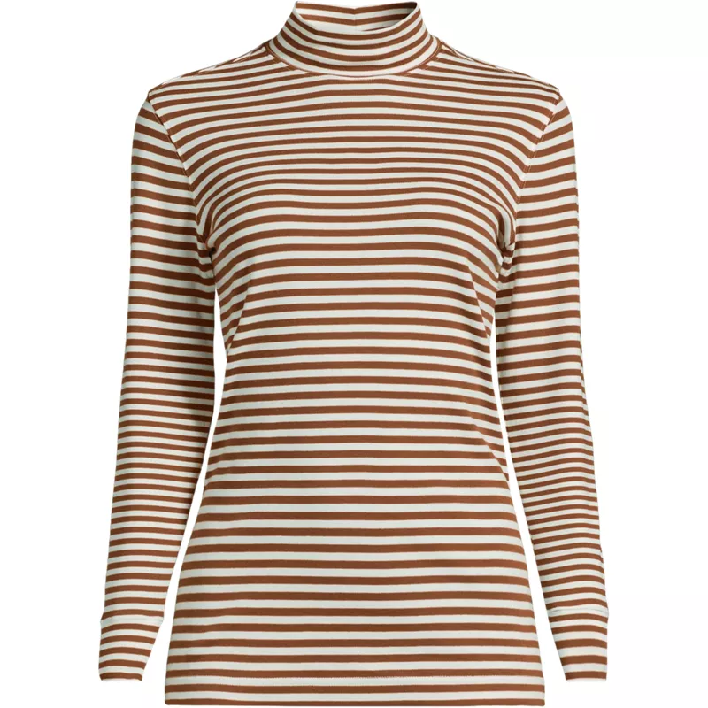 Women's Plus Size Relaxed Cotton Long Sleeve Mock Turtleneck, Front