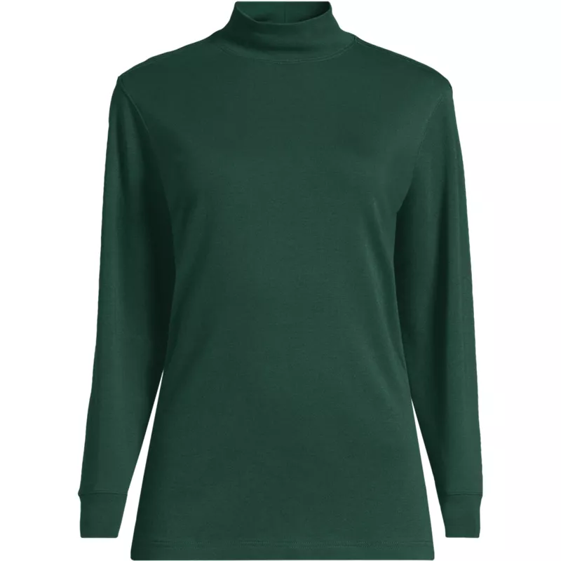 Women's Plus Size Relaxed Cotton Long Sleeve Mock Turtleneck, Front