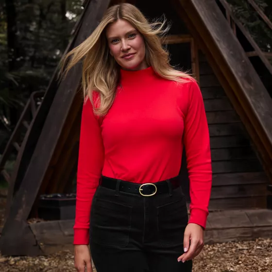 Women's Relaxed Cotton Long Sleeve Mock Turtleneck - primary