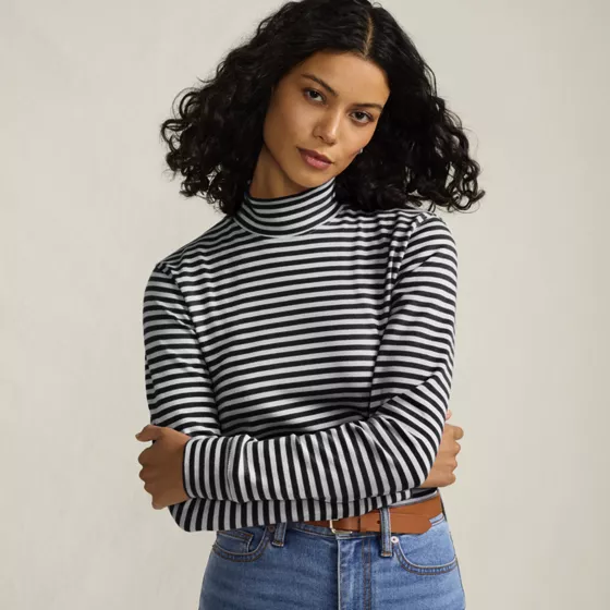 Women's Relaxed Cotton Long Sleeve Mock Turtleneck - primary
