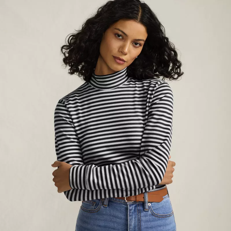 Women's Relaxed Cotton Long Sleeve Mock Turtleneck, alternative image