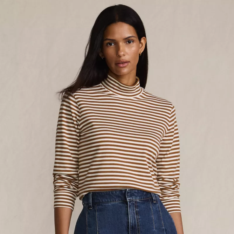 Women's Relaxed Cotton Long Sleeve Mock Turtleneck, alternative image