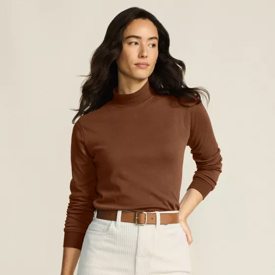Women's Relaxed Cotton Long Sleeve Mock Turtleneck - primary