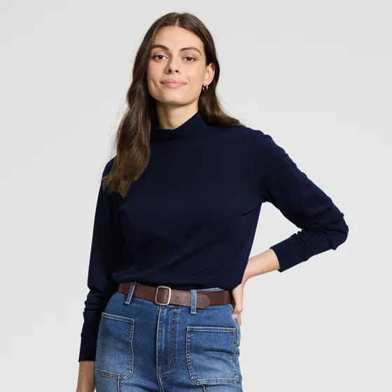Women's Relaxed Cotton Long Sleeve Mock Turtleneck - primary