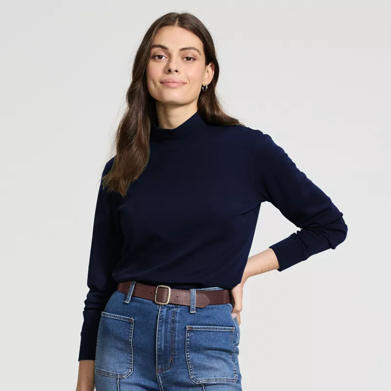 Women's Relaxed Cotton Long Sleeve Mock Turtleneck, alternative image