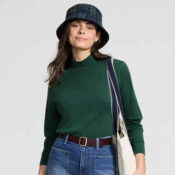 Women's Relaxed Cotton Long Sleeve Mock Turtleneck - primary