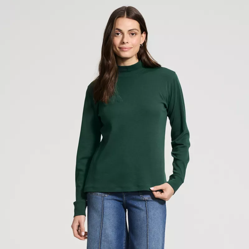 Women's Relaxed Cotton Long Sleeve Mock Turtleneck, alternative image