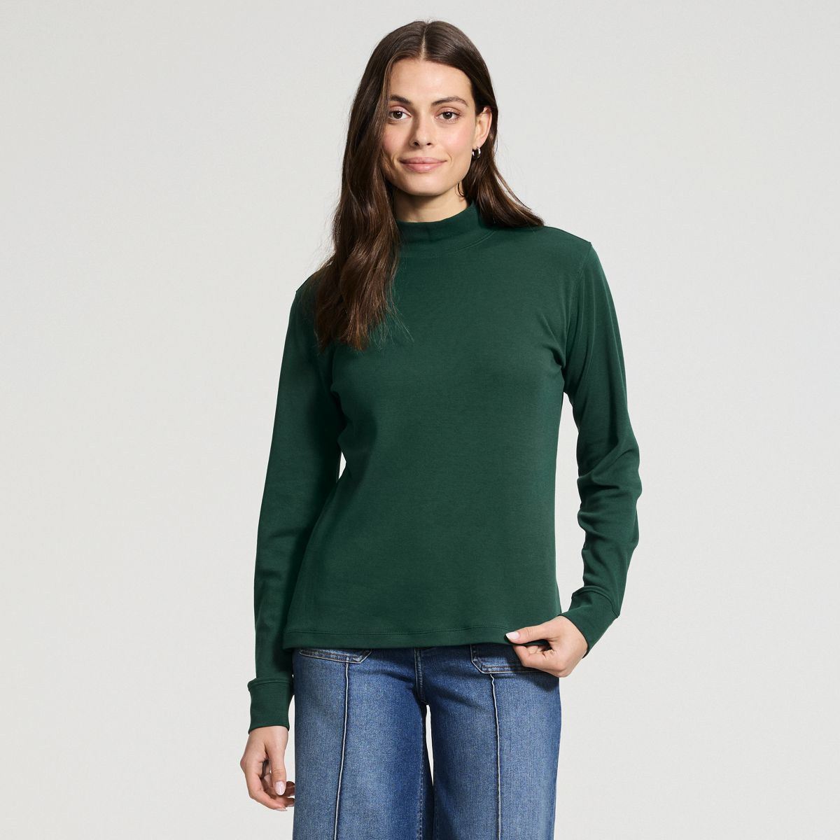 Women's Relaxed Cotton Long Sleeve Mock Turtleneck | Lands' End