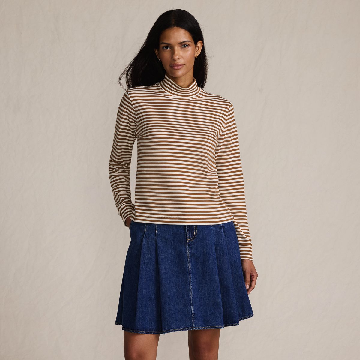 Women's Relaxed Cotton Long Sleeve Mock Turtleneck