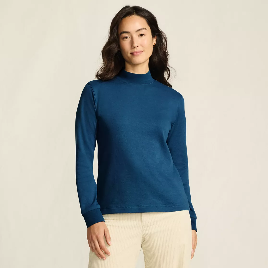 Women's Relaxed Cotton Long Sleeve Mock Turtleneck