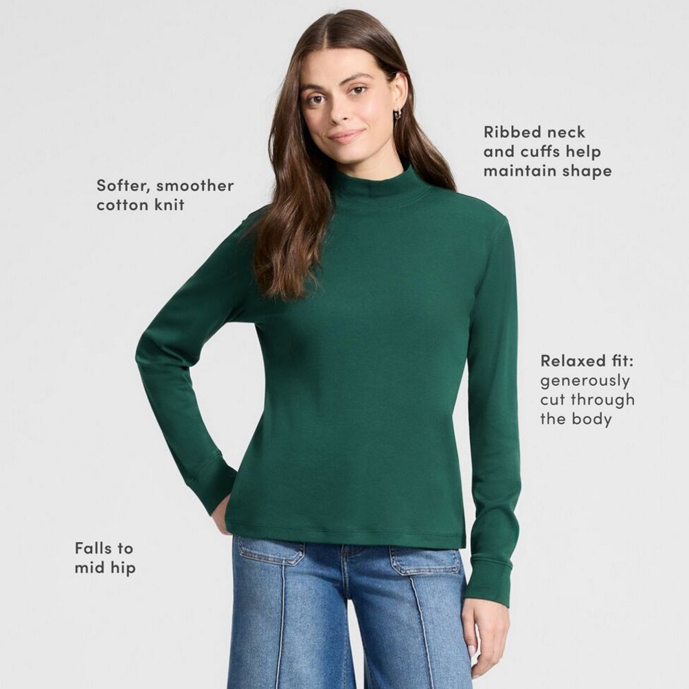 Women's Relaxed Cotton Long Sleeve Mock Turtleneck | Lands' End