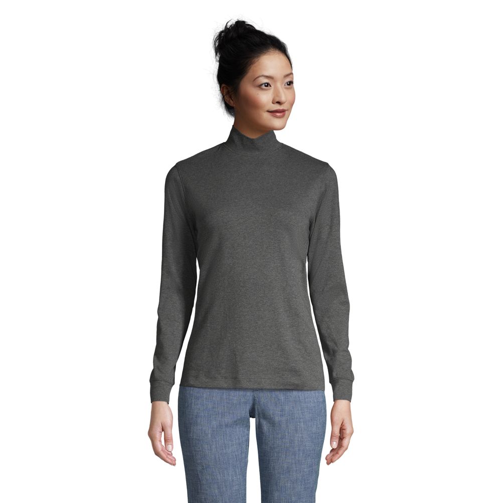 Women s Petite Relaxed Cotton Long Sleeve Mock Turtleneck