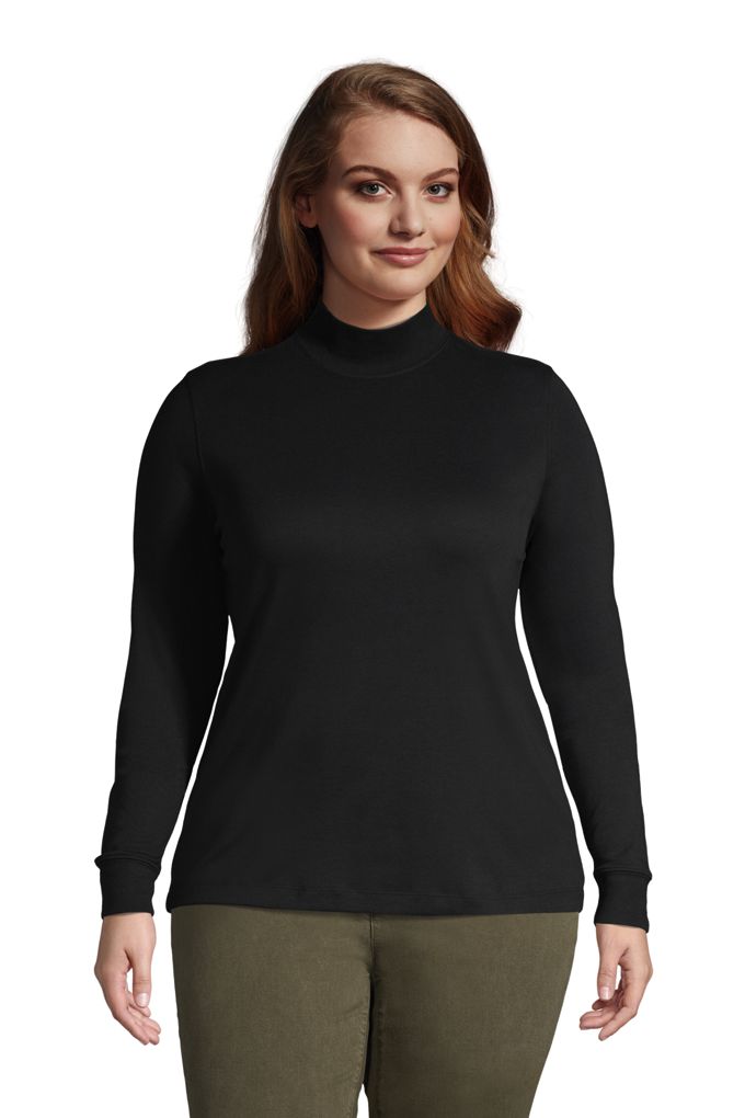 Lands Endwomens Plus Size Relaxed Cotton Long Sleeve Mock Turtleneck Lands End Black 2x 