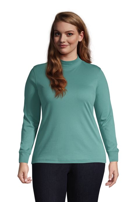 Women Warm Fleece Lined Cotton T-shirt Long Sleeves Turtle Roll Neck Stretch Top