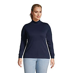 Women's Plus Size Relaxed Cotton Long Sleeve Mock Turtleneck, Front