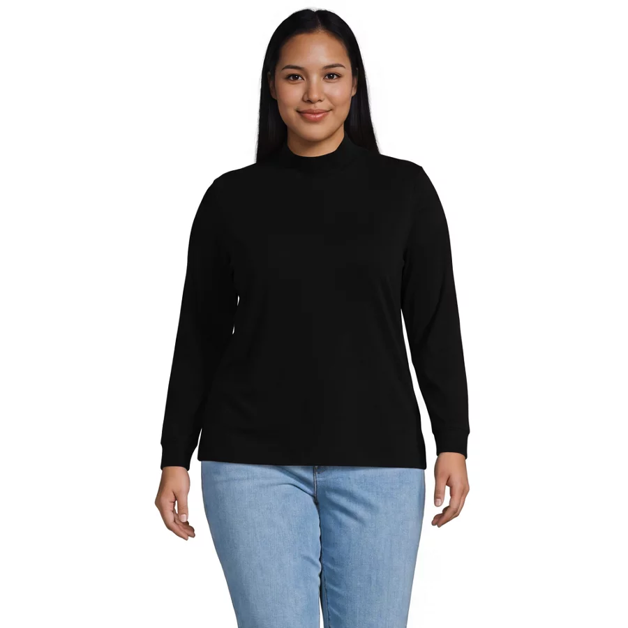 Women's Relaxed Cotton Long Sleeve Mock Turtleneck view 2