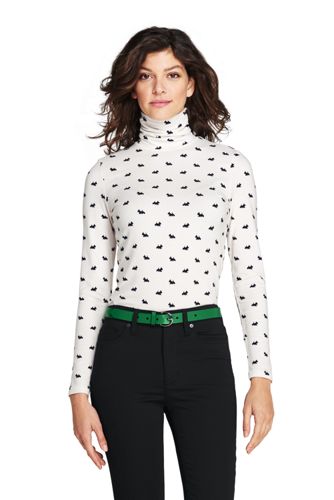 Women's Cotton/Modal Print Roll Neck