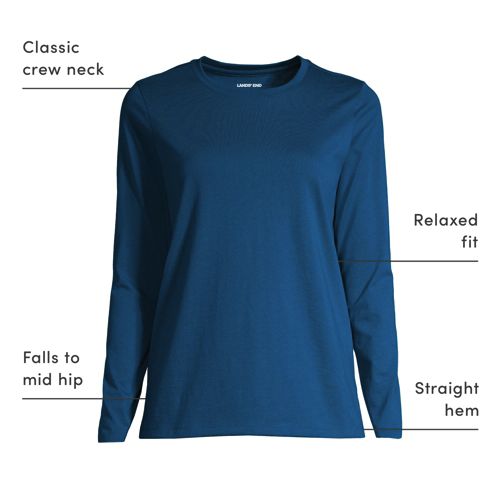 売れ筋商品|||ランズエンド Tシャツ トップス レディース Women's Petite Relaxed Supima Cotton Long Sleeve Crew Neck T-Shirt French pecan breton stripe Lands' End Womens Long Sleeve Relaxed Supima Cotton Crew