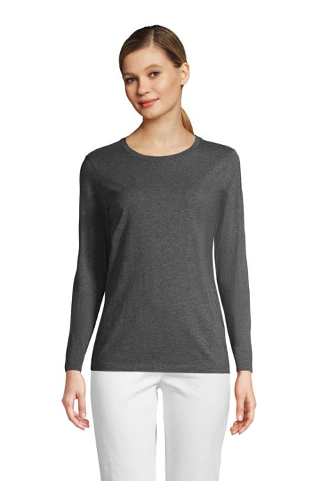 Lands End Womens Petite Relaxed Supima Cotton Long Sleeve Crewneck T-Shirt