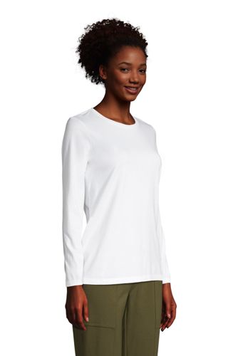 Lands End Womens Petite Relaxed Supima Cotton Long Sleeve Crewneck T-Shirt