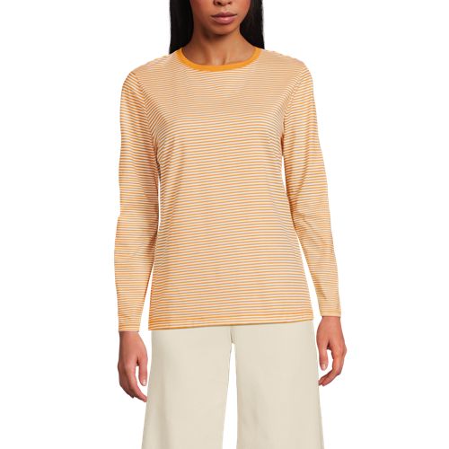 Women's Petite Supima Cotton Relaxed Long Sleeve Crew Neck T