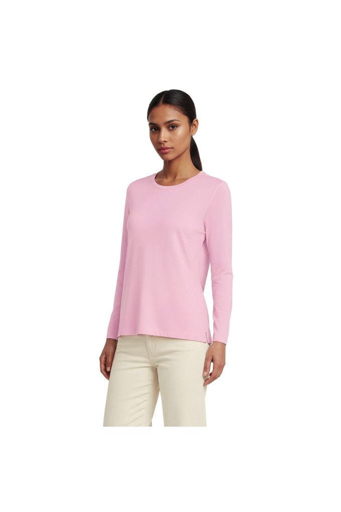 Supima Cotton Long Sleeve Crewneck T-Shirt - Lands' End - Pink - XL