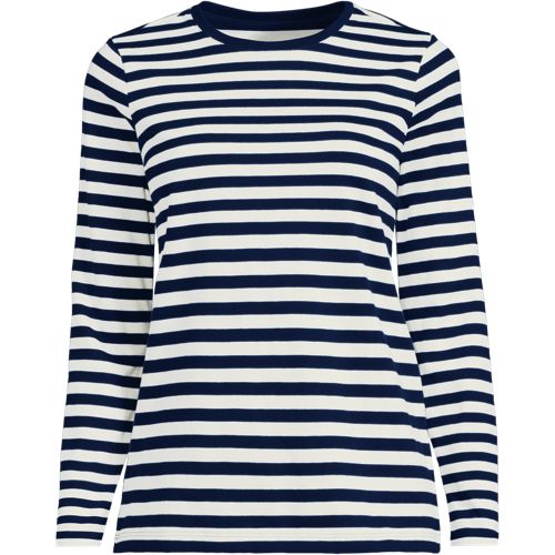 Supima Long Sleeve Crew Neck T-shirt, Women, size: XS, regular, Blue, Cotton, by Lands' End