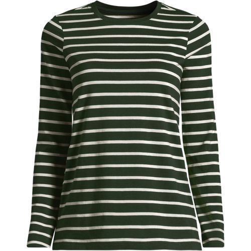 Supima Long Sleeve Crew Neck T-shirt, Women, size: XS, petite, Green, Cotton, by Lands' End