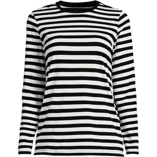 Supima Long Sleeve Crew Neck T-shirt, Women, size: L, petite, Black, Cotton, by Lands' End