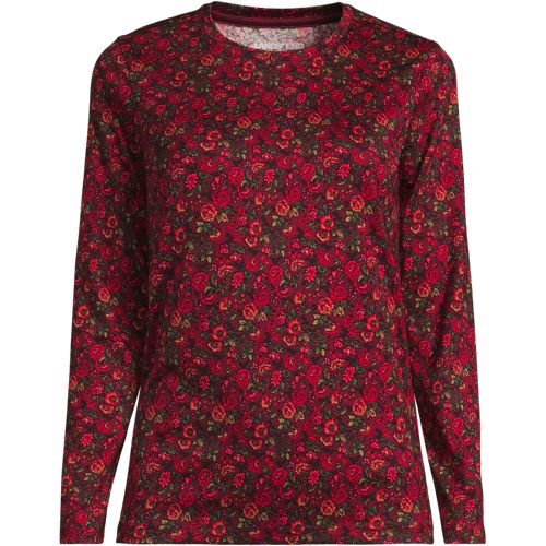 Supima Long Sleeve Crew Neck T-shirt, Women, size: M, petite, Red, Cotton, by Lands' End