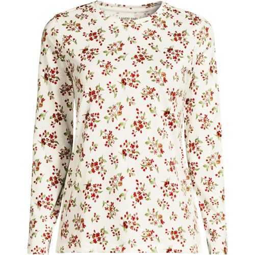 Supima Long Sleeve Crew Neck T-shirt, Women, size: M, regular, Ivory, Cotton, by Lands' End