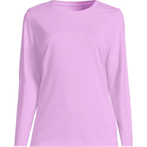 Supima Long Sleeve Crew Neck T-shirt, Women, size: 2X, plus, Purple, Cotton, by Lands' End