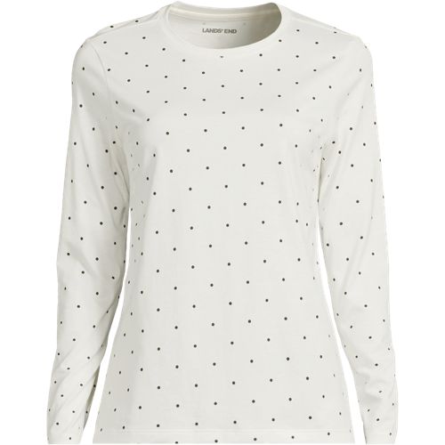 Supima Long Sleeve Crew Neck T-shirt, Women, size: XS, petite, Ivory, Cotton, by Lands' End