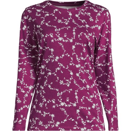 Supima Long Sleeve Crew Neck T-shirt, Women, size: S, regular, Red, Cotton, by Lands' End