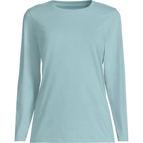 Supima Long Sleeve Crew Neck T-shirt, Women, size: 1X, plus, Green, Cotton, by Lands' End