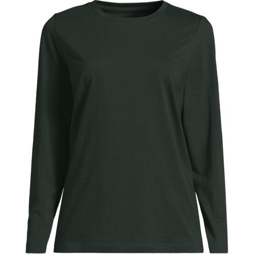 Supima Long Sleeve Crew Neck T-shirt, Women, size: 1X, plus, Green, Cotton, by Lands' End