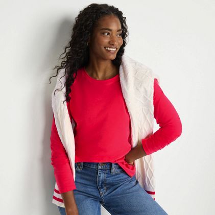 Women's Petite Relaxed Supima Cotton Long Sleeve Crew Neck T-Shirt - primary